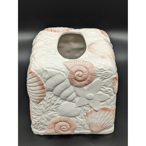 Vintage Sea Shells Ceramic Hand Painted Tissue Cover Decor Seaside Beach - Picture 4 of 15